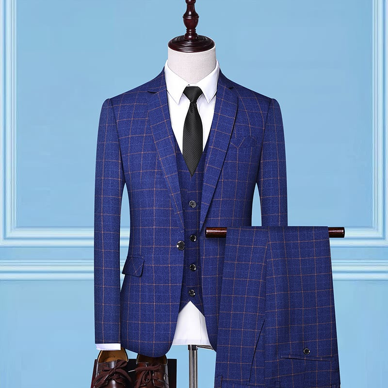 Slim-Fit Plaid 3-Piece Suit — Men's