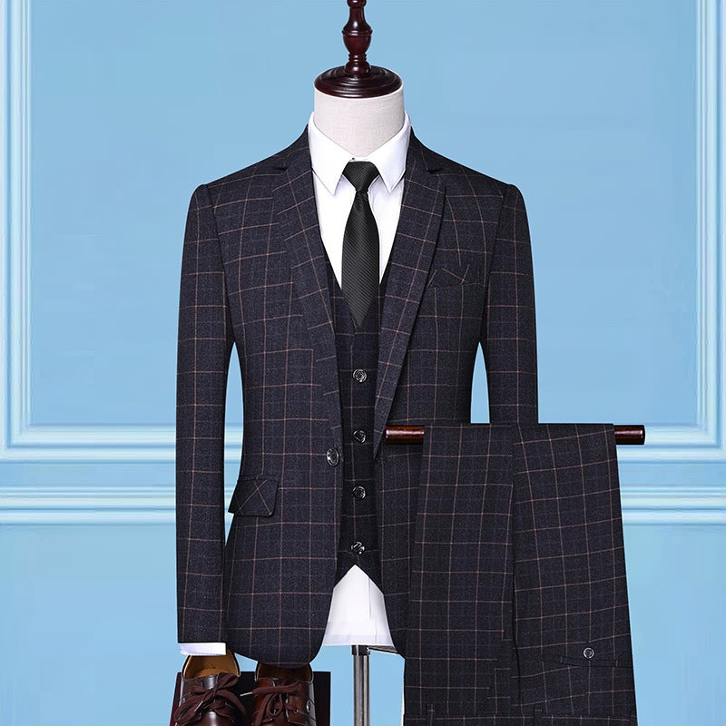 Slim-Fit Plaid 3-Piece Suit — Men's