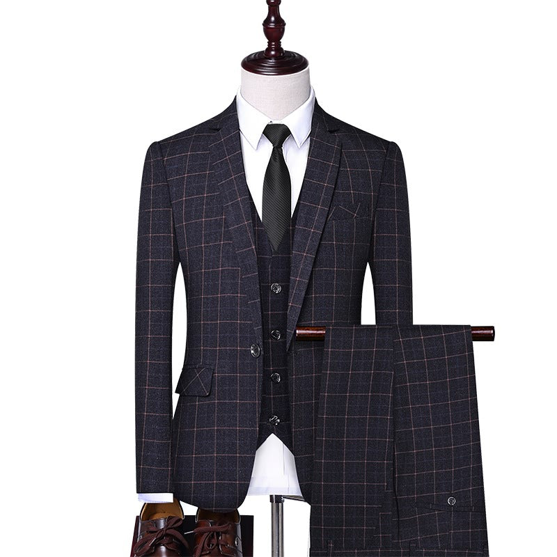 Slim-Fit Plaid 3-Piece Suit — Men's