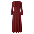 Vestido Longo com Corte Evasê e Decote em V - Veron&Co