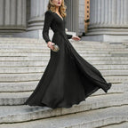 Vestido Longo com Corte Evasê e Decote em V - Veron&Co