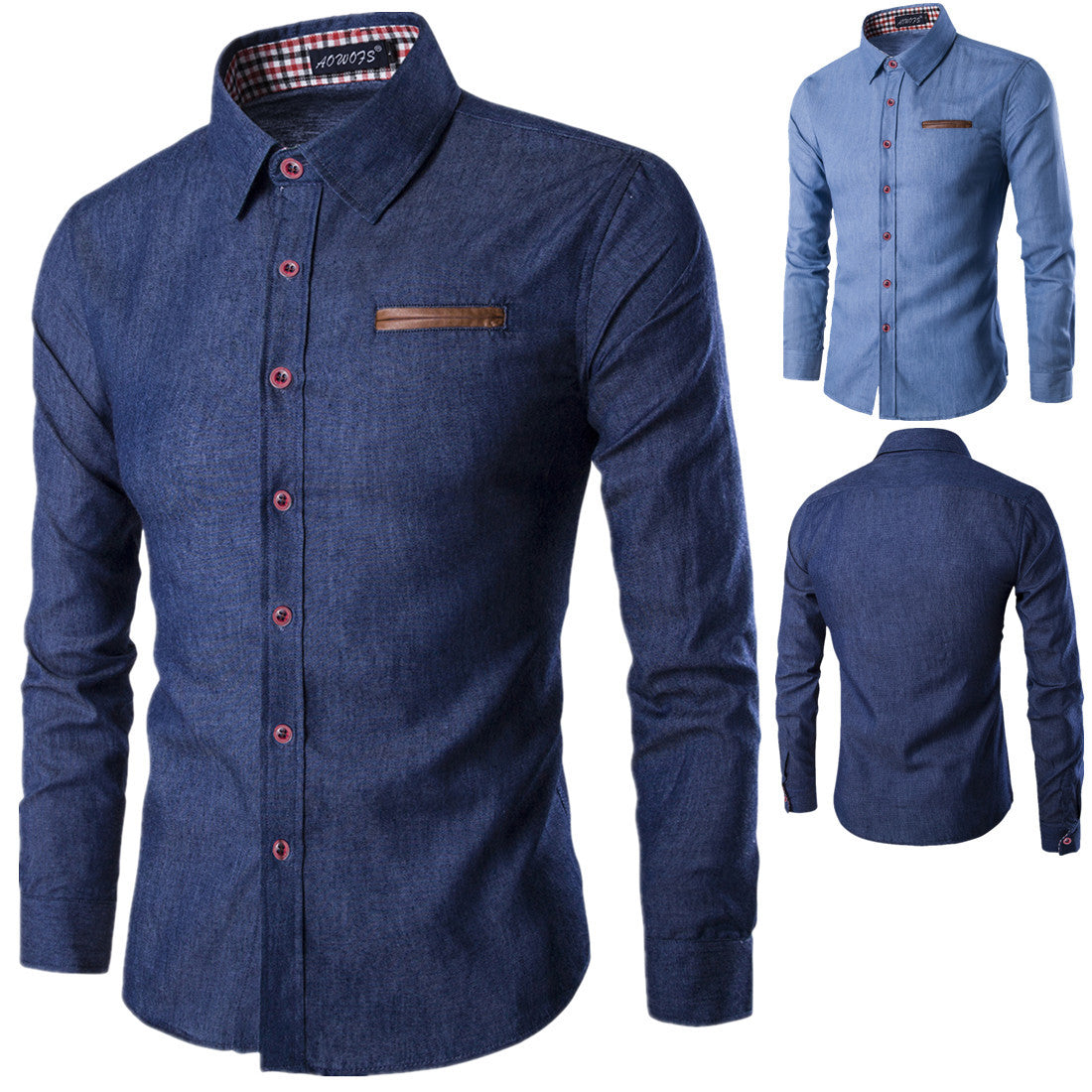 Camisa em Ganga com Bolso e Detalhe em Pele Veron&Co, vista traseira