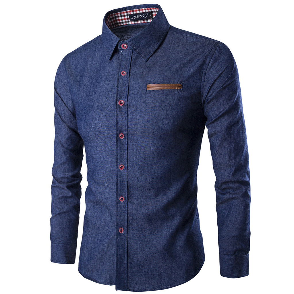 Camisa em Ganga com Bolso e Detalhe em Pele Veron&Co, vista frontal