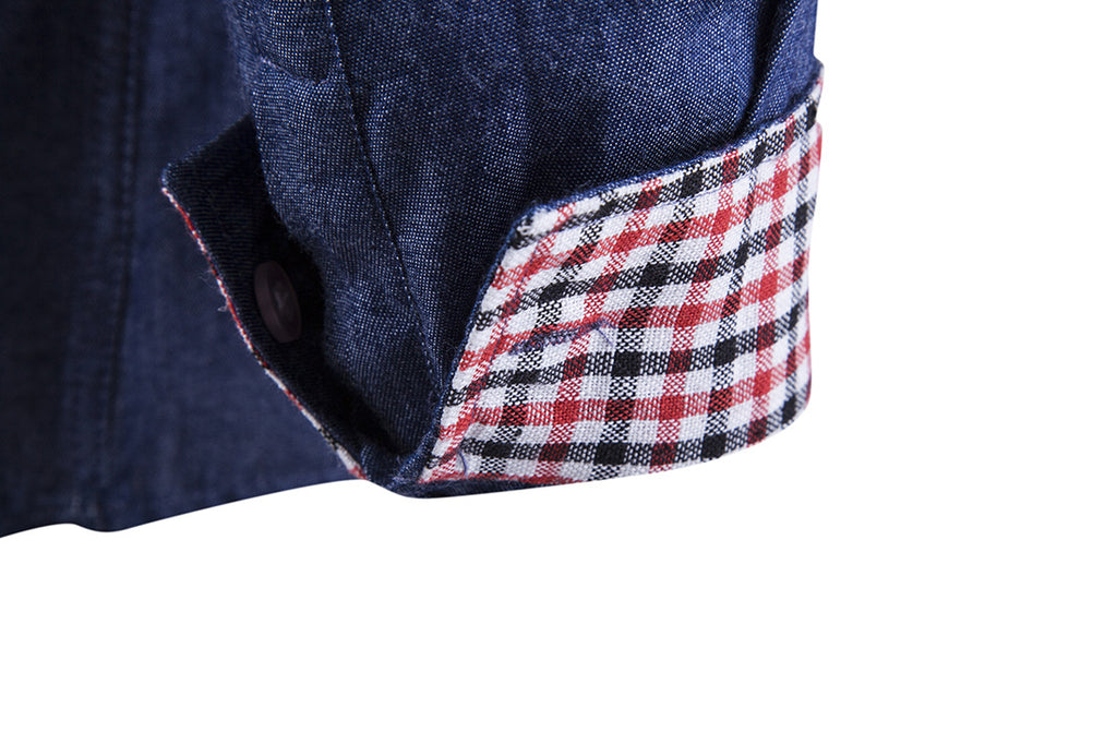 Camisa em Ganga com Bolso e Detalhe em Pele Veron&Co, vista lateral