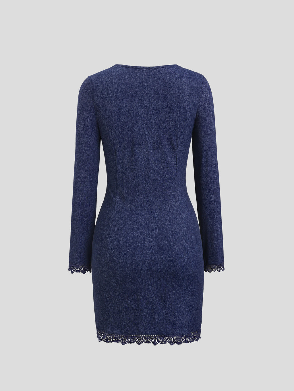 Vestido em Ganga com Renda e Manga Comprida - Veron&Co