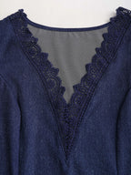 Vestido em Ganga com Renda e Manga Comprida - Veron&Co