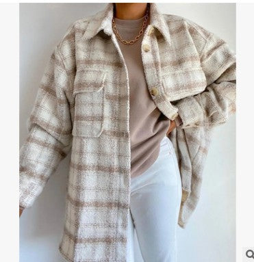 Camisa acolchoada xadrez felpada para mulher