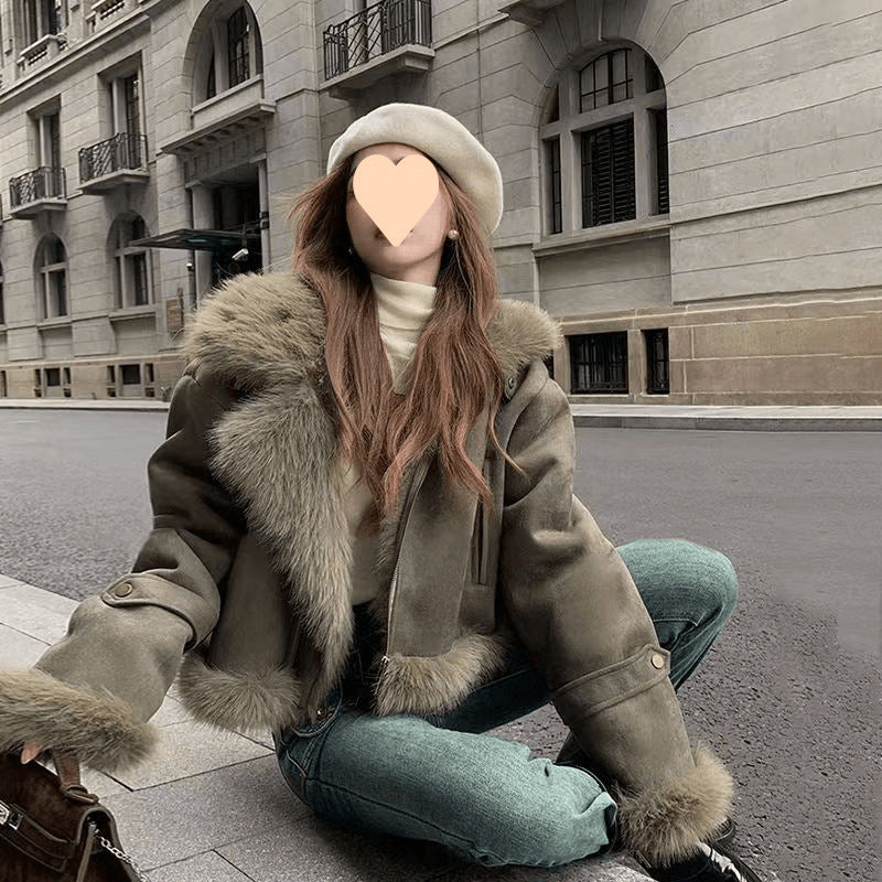 Green Fur Motorcycle Jacket