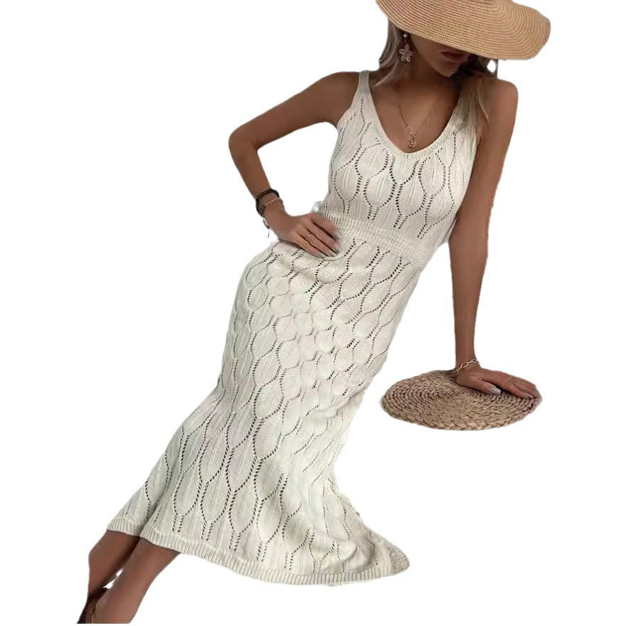 Vestido Longo em Malha com Recortes Vazados e Costas Nuas - Veron&Co