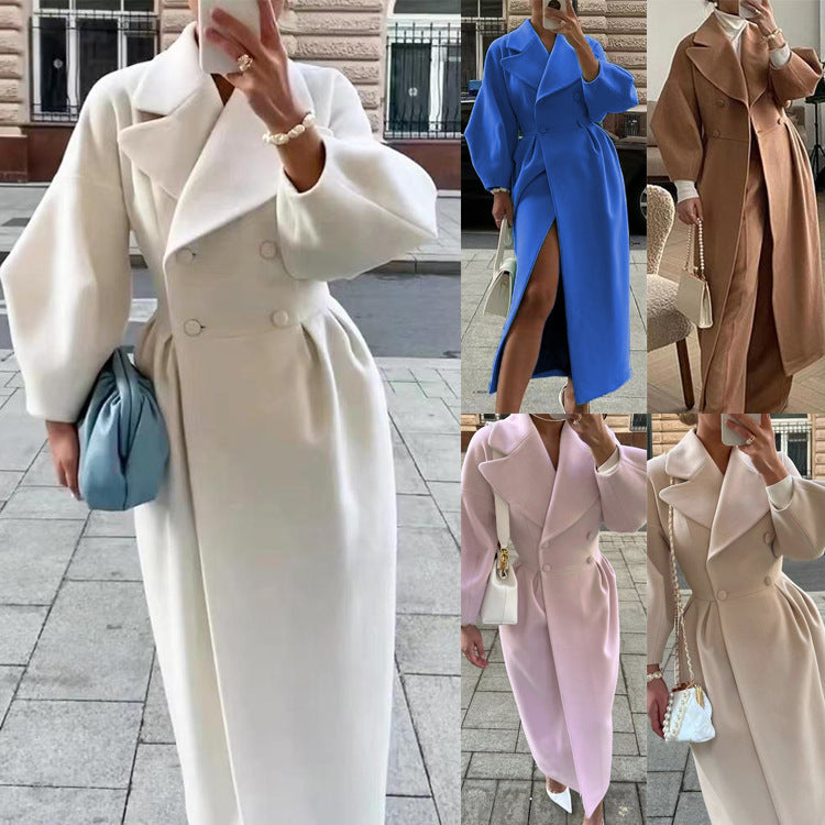 Long Coat with Puff Sleeves and Lapels