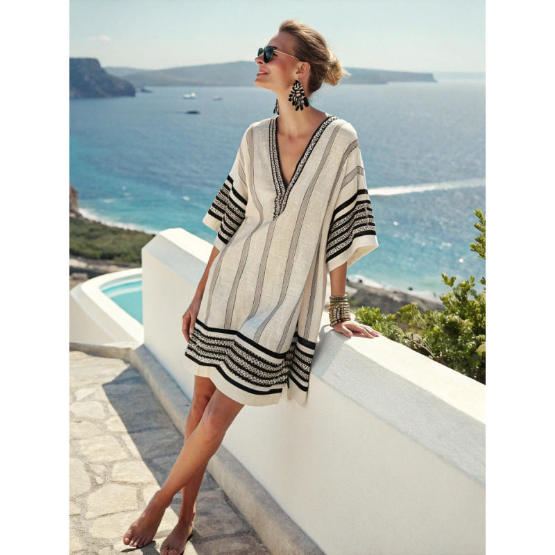 Vestido Midi com Estampado e Decote em V - Veron&Co