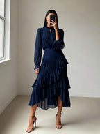Vestido Midi com Folhos e Pregas - Veron&Co