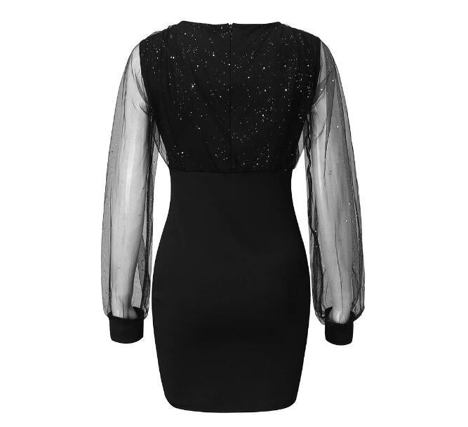 Vestido em Tule com Aplicações Metalizadas e Decote em V - Veron&Co