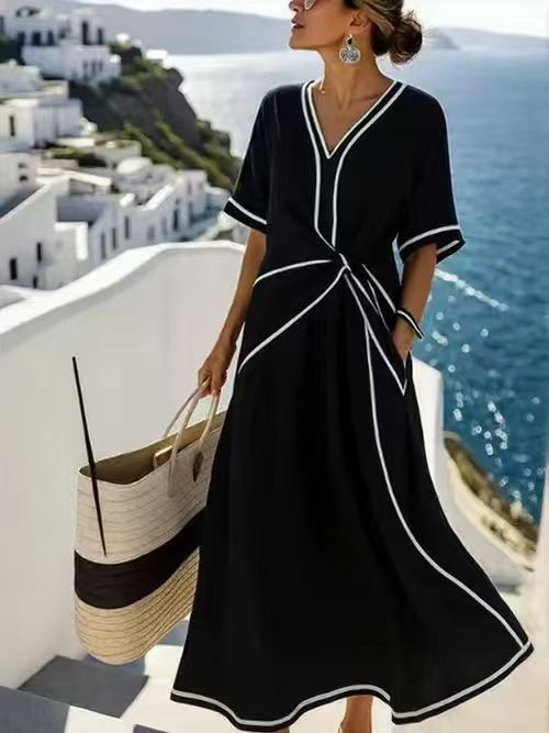 Vestido com Estampado e Pregas - Veron&Co
