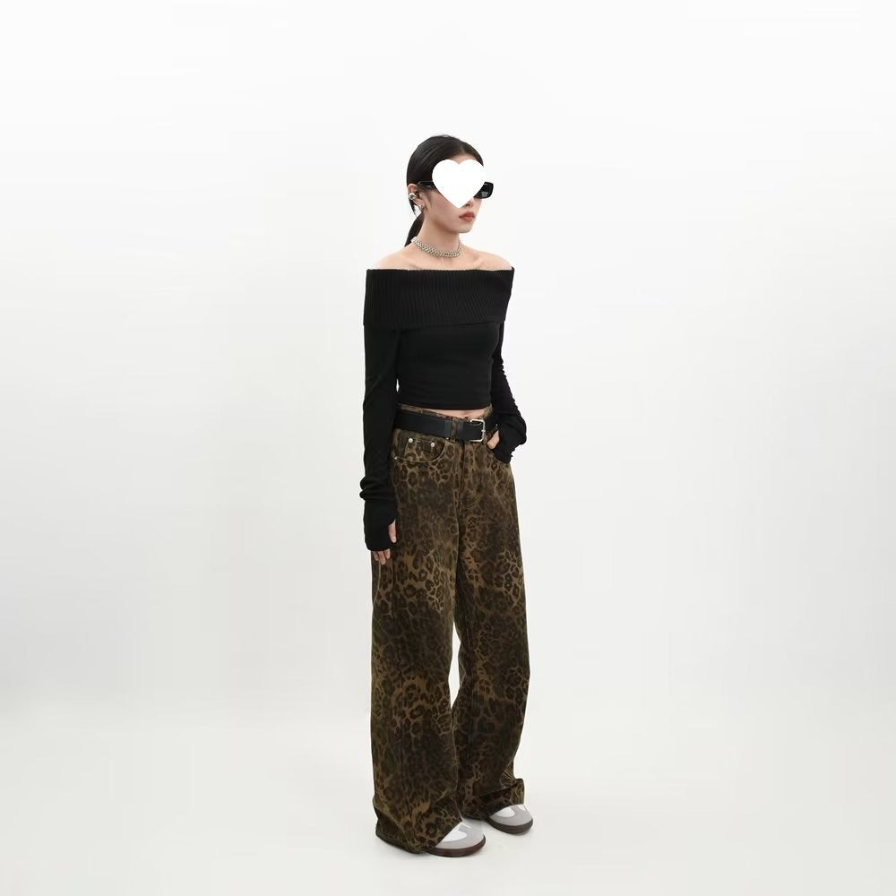 Animal-Print Straight-Leg Jeans