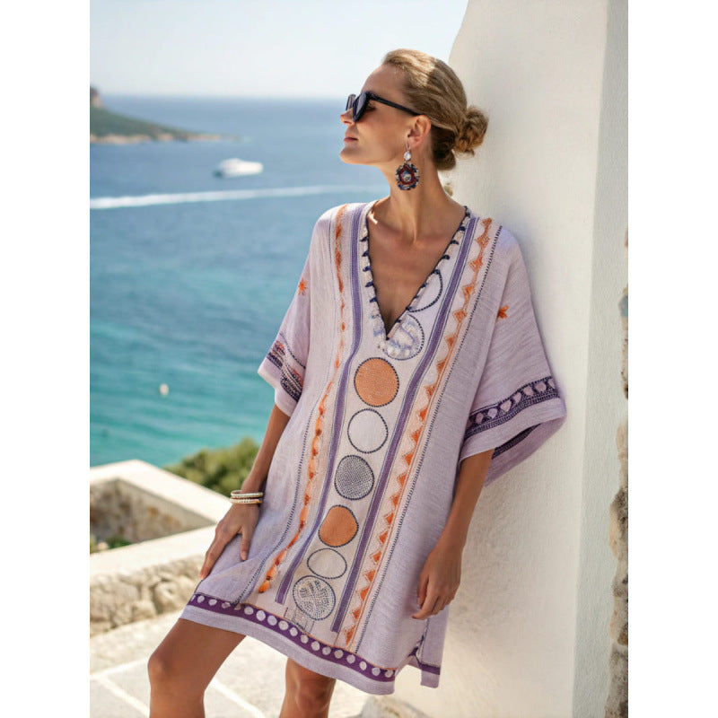 Vestido Midi com Estampado e Decote em V - Veron&Co