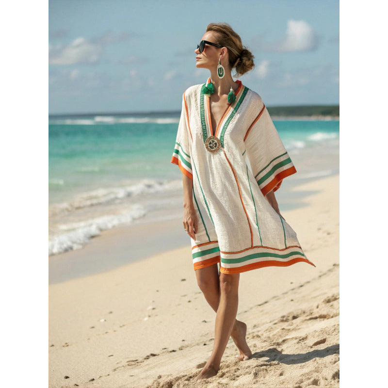 Vestido Midi com Estampado e Decote em V - Veron&Co