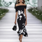 Vestido com Estampado e Ombros Descobertos - Veron&Co
