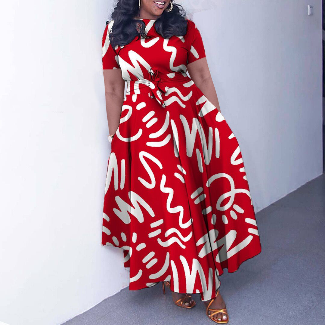 Vestido com Laço Na Cintura e Manga Curta - Veron&Co