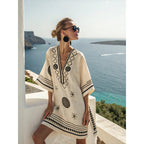 Vestido Midi com Estampado e Decote em V - Veron&Co