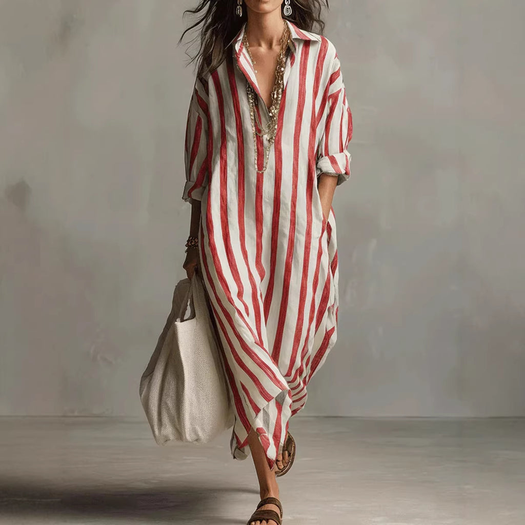 Vestido com Riscas e Corte Camiseiro - Veron&Co