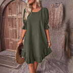 Vestido em Algodão e Linho com Inspiração Vintage e Corte Evasê - Veron&Co