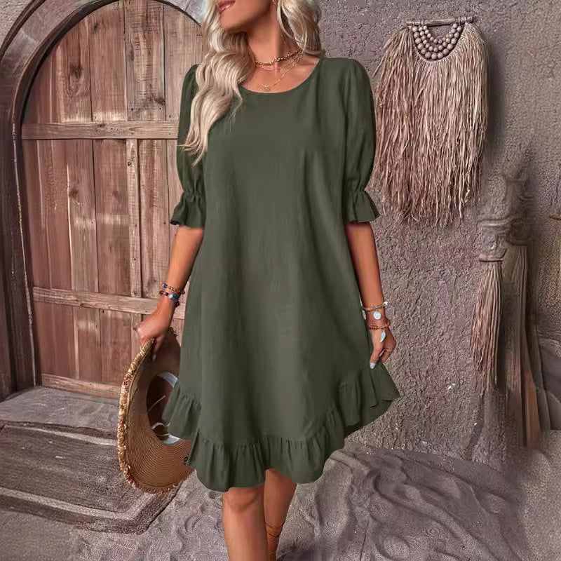 Vestido em Algodão e Linho com Inspiração Vintage e Corte Evasê - Veron&Co