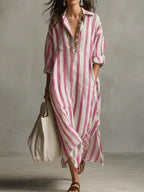 Vestido com Riscas e Corte Camiseiro - Veron&Co