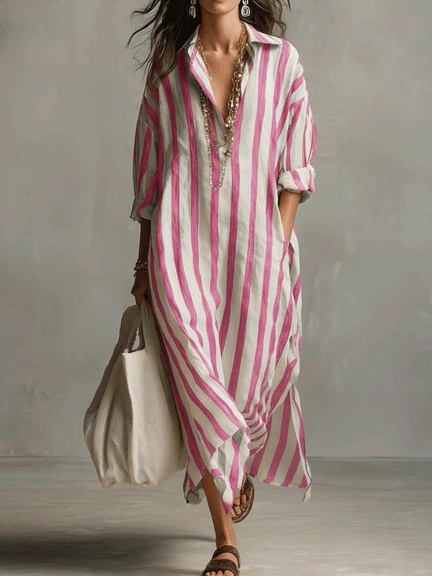 Vestido com Riscas e Corte Camiseiro - Veron&Co