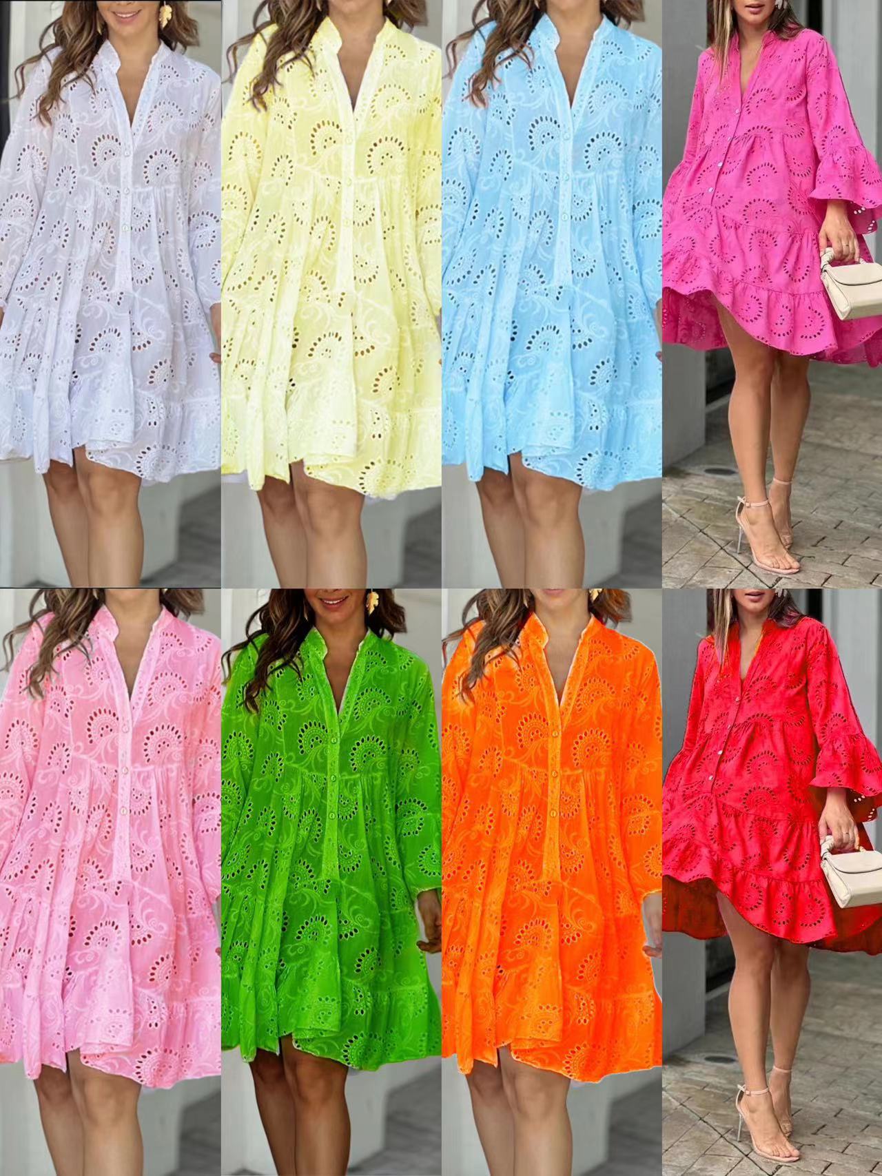 Vestido em Renda com Bordado e Recortes Vazados - Veron&Co