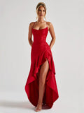 Vestido com Corte Assimétrico e Alças Finas - Veron&Co