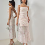 Vestido Longo com Estampado Floral e Pregas - Veron&Co