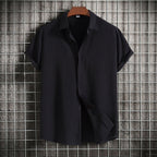 Camisa Solta em Algodão e Linho de Manga Curta