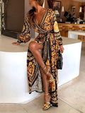 Vestido Longo com Abertura Lateral e Estampado - Veron&Co