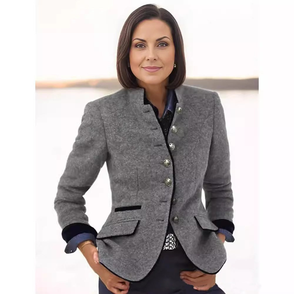 Color-Block Buttoned Wool Coat