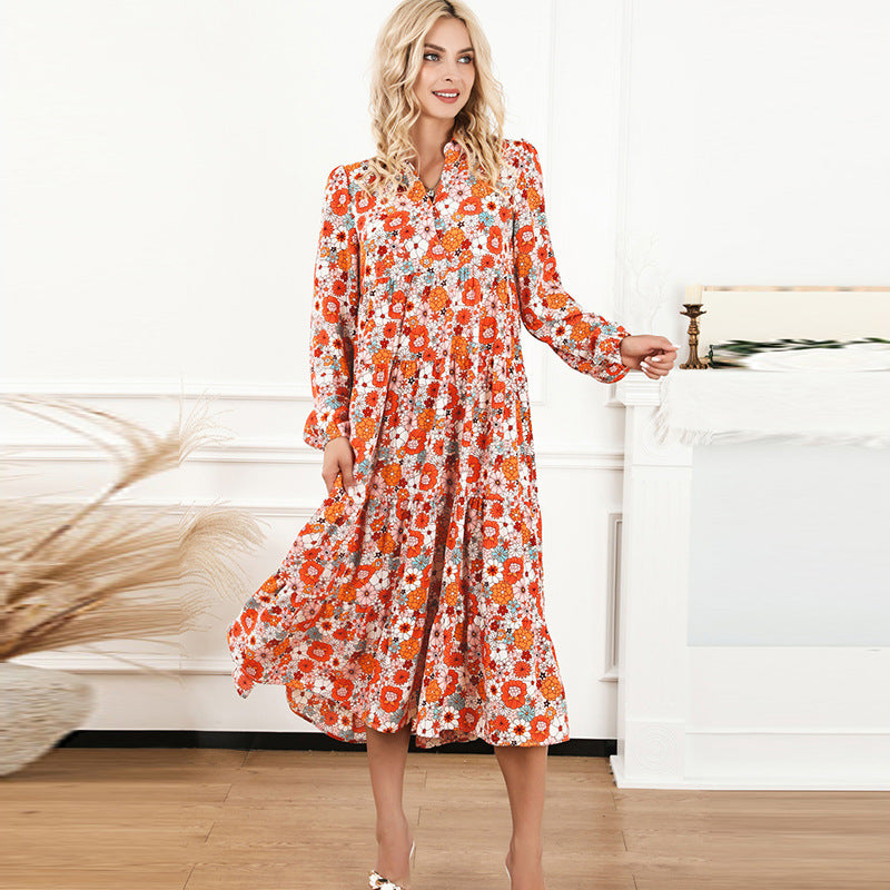 Vestido Longo com Estampado e Folhos - Veron&Co