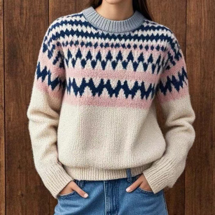 Two-Tone Round-Neck Sweater