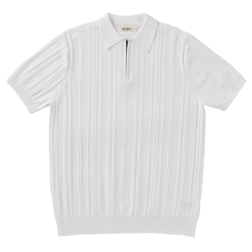 Polo Tricot com Fecho e Riscas Verticais Veron&Co, detalhe do tecido