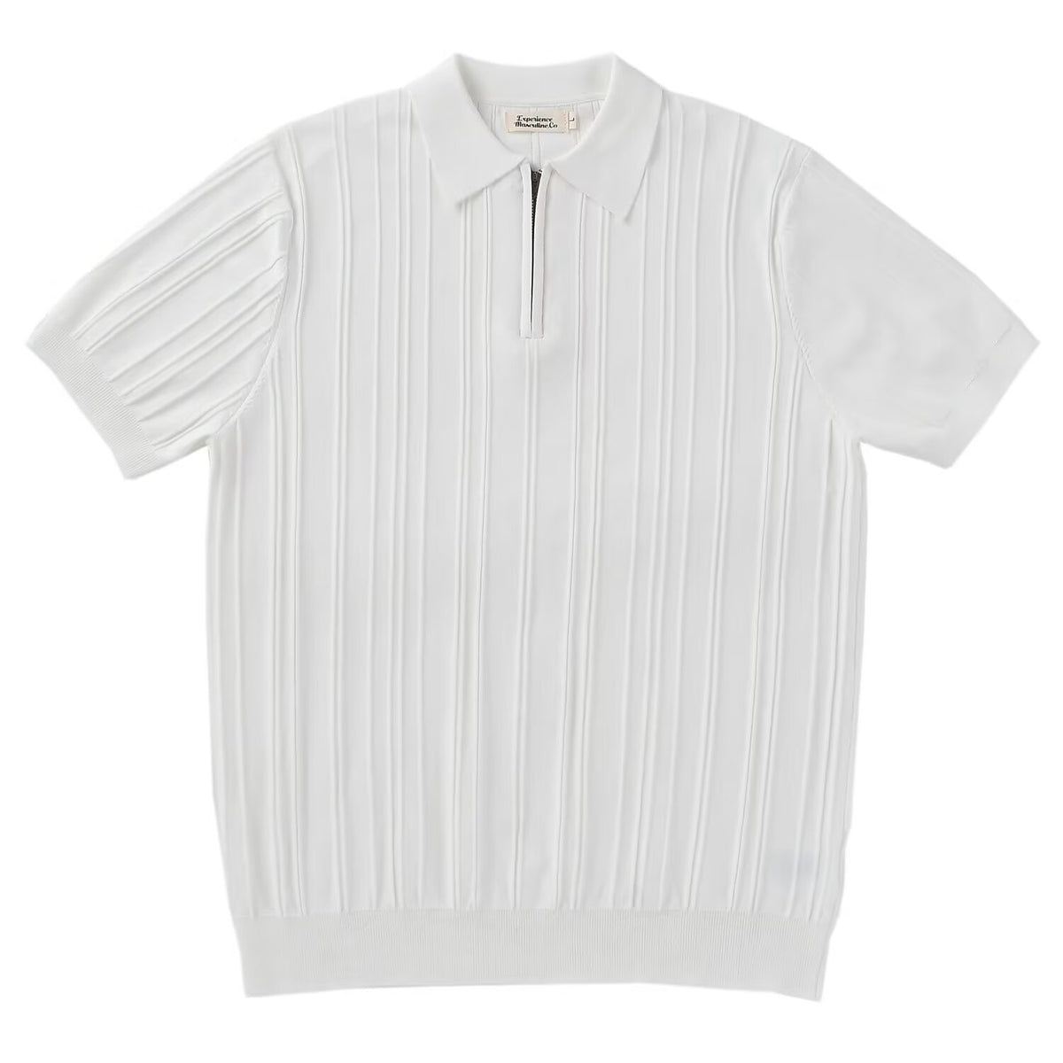 Polo Tricot com Fecho e Riscas Verticais Veron&Co, detalhe do tecido