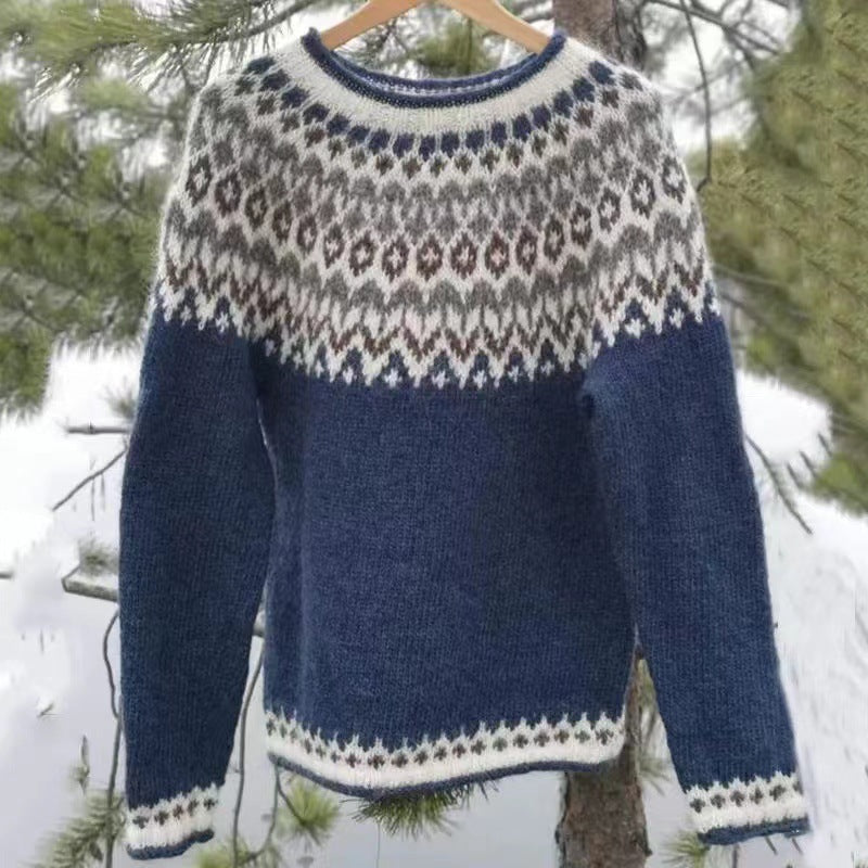 Two-Tone Round-Neck Sweater