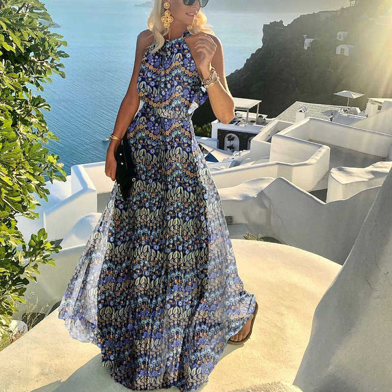 Vestido Longo com Estampado e Pregas - Veron&Co