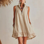 Vestido com Decote em V e Sem Mangas - Veron&Co