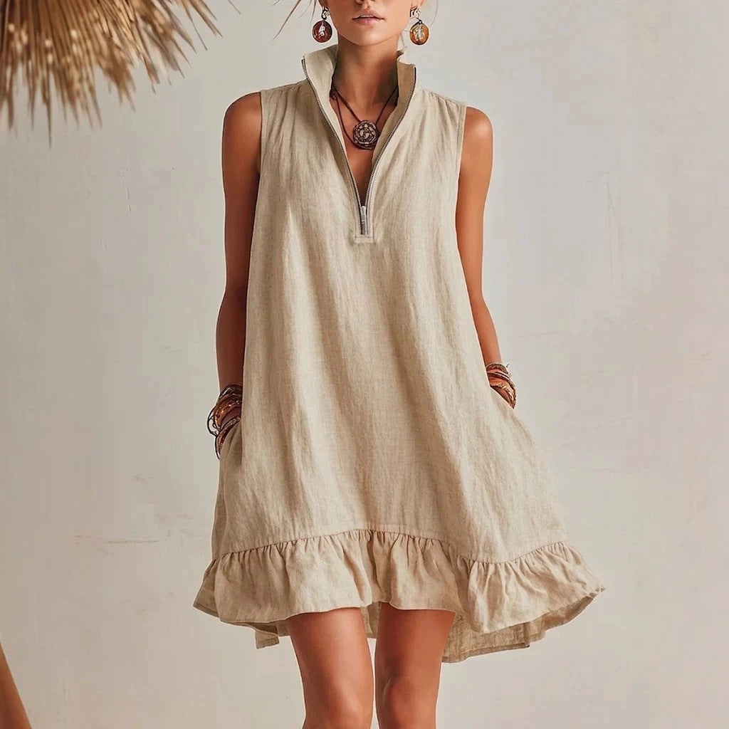 Vestido com Decote em V e Sem Mangas - Veron&Co