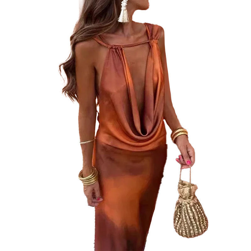 Vestido com Estampado e Costas Nuas - Veron&Co