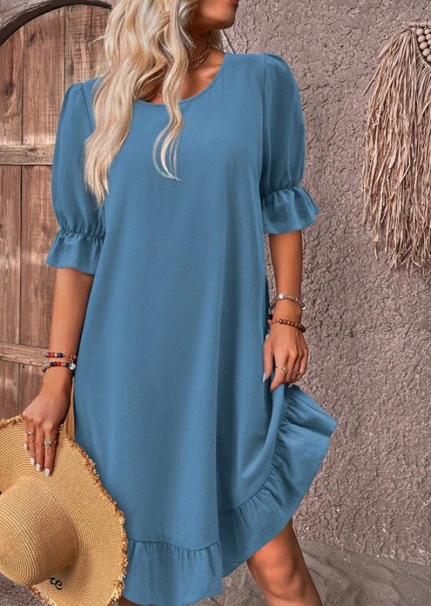 Vestido em Algodão e Linho com Inspiração Vintage e Corte Evasê - Veron&Co