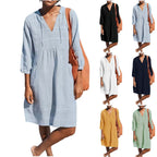 Vestido em Algodão e Linho com Decote em V - Veron&Co