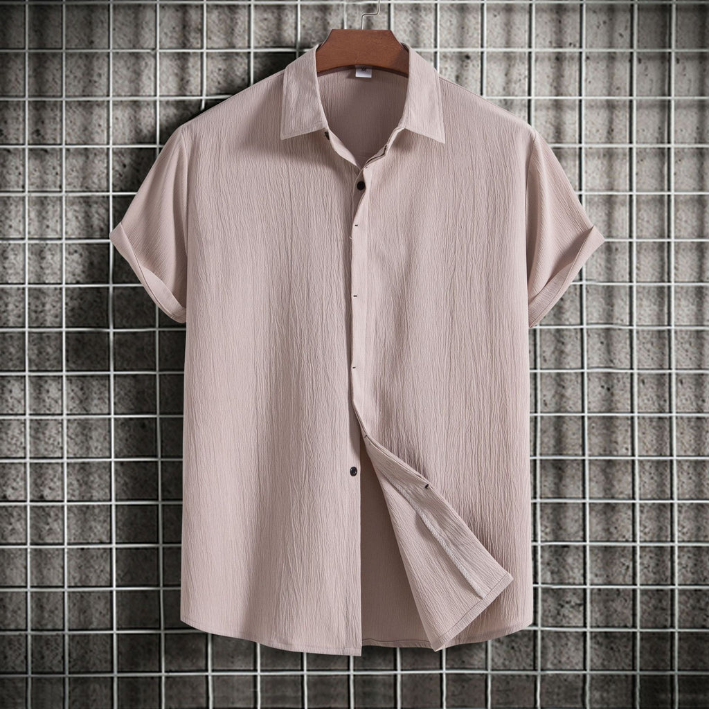 Camisa Solta em Algodão e Linho de Manga Curta Veron&Co, vista de perto