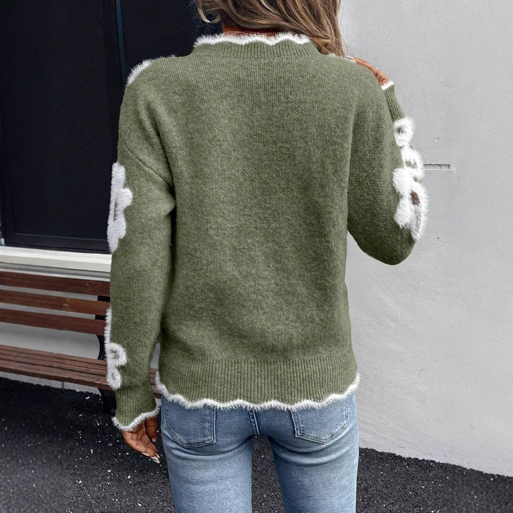 Floral Jacquard V-Neck Sweater