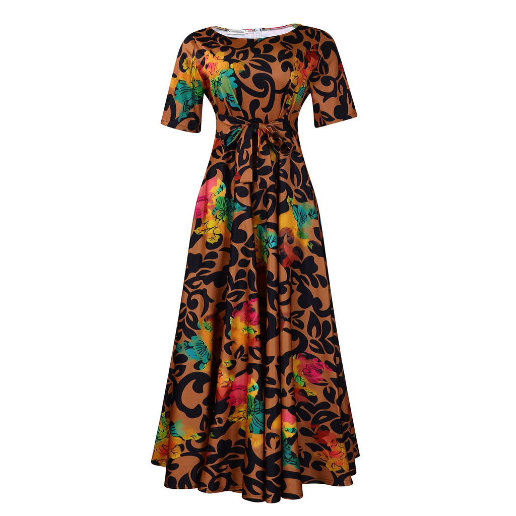 Vestido com Laço Na Cintura e Manga Curta - Veron&Co