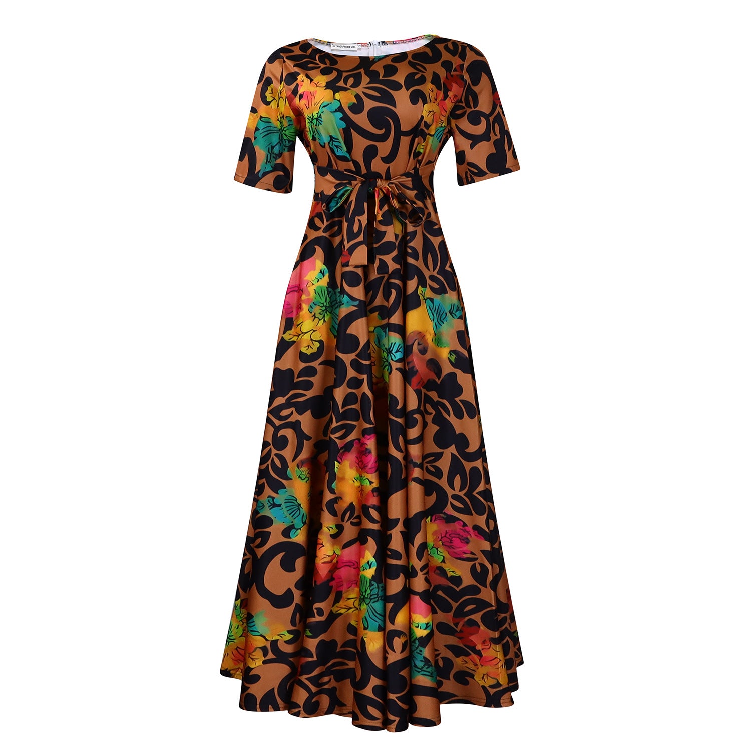 Vestido com Laço Na Cintura e Manga Curta - Veron&Co